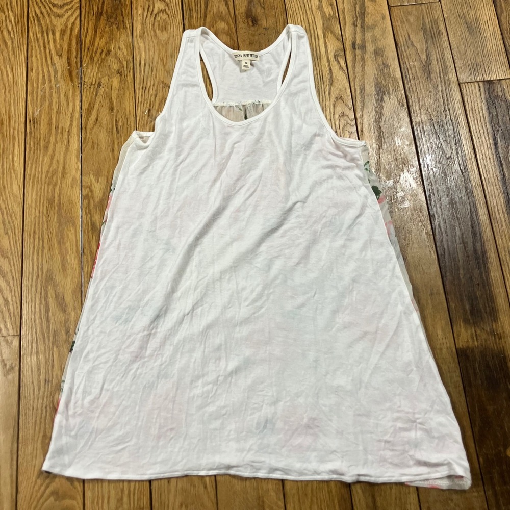 Zenana Outfitters Tank Top Boho Womens Small White Floral Print Racerback - Picture 1 of 3